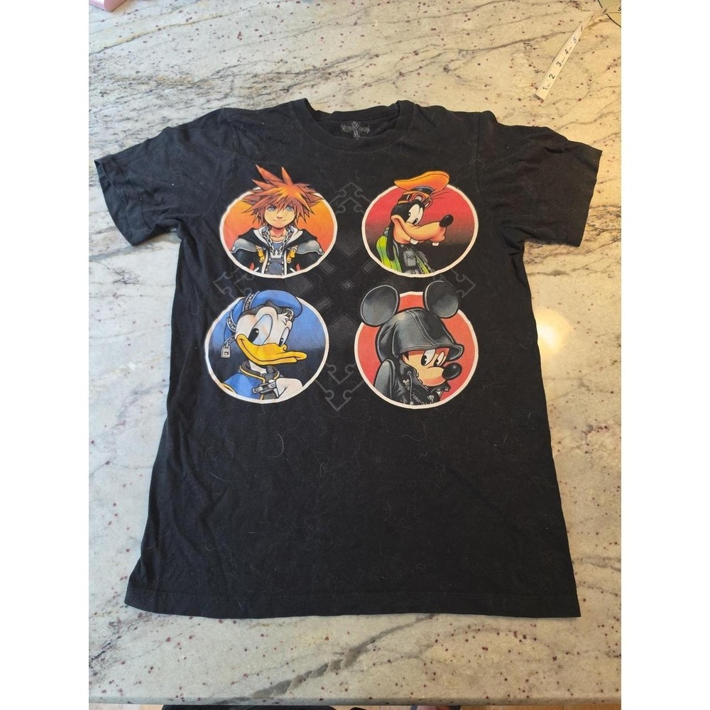 Y2K Disney Kingdom Hearts Black T-shirt Men Sz S Graphic Print Video Game Promo